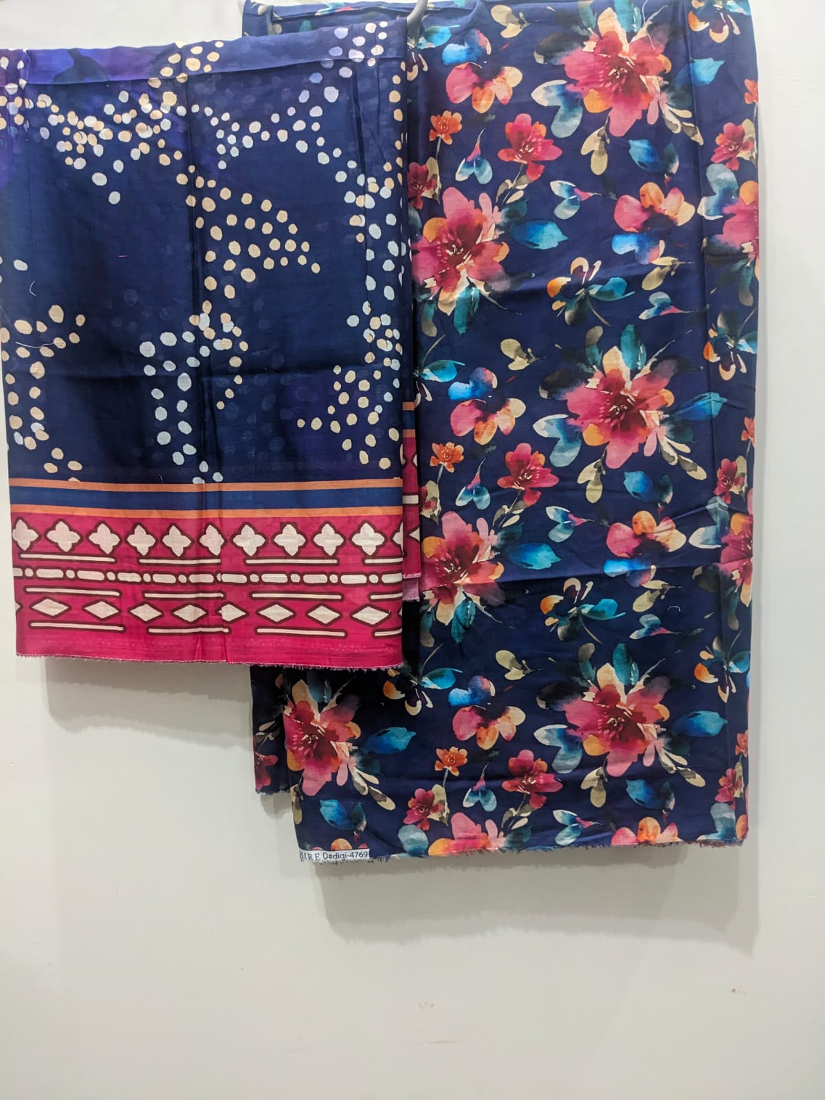 Vibrant Navy Blue 3 Piece Suit – Same Print Shirt & Trouser with Separate Dupatta - Product Image 2