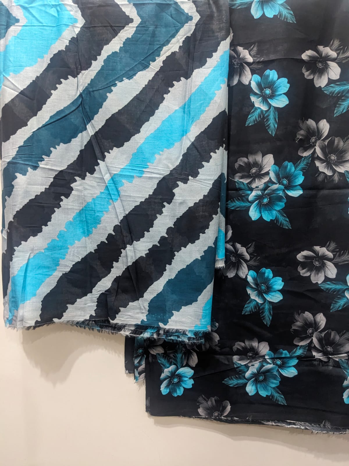 Black Turquoise 3 Piece Suit – Same Print Shirt & Trouser with Separate Dupatta - Product Image 2