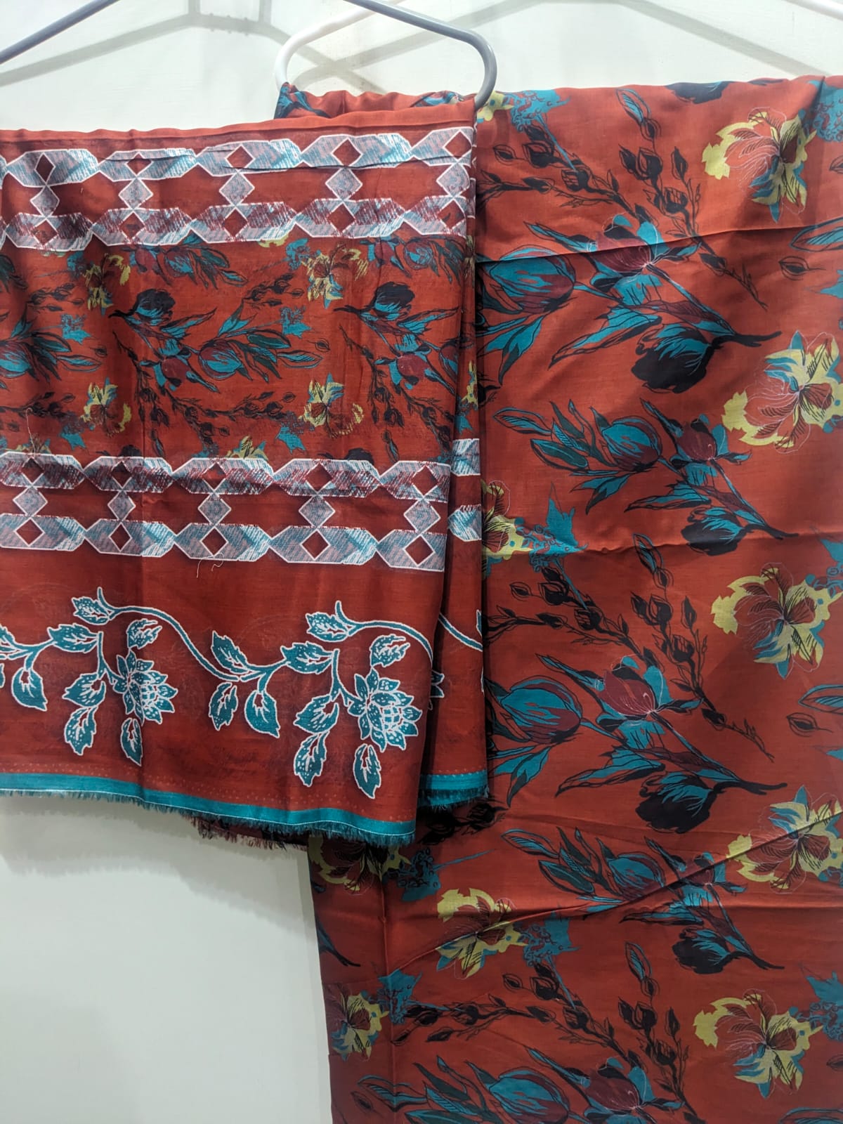 Rust Orange 3 Piece Suit – Same Print Shirt & Trouser with Separate Dupatta - Lawn Fashion Product
