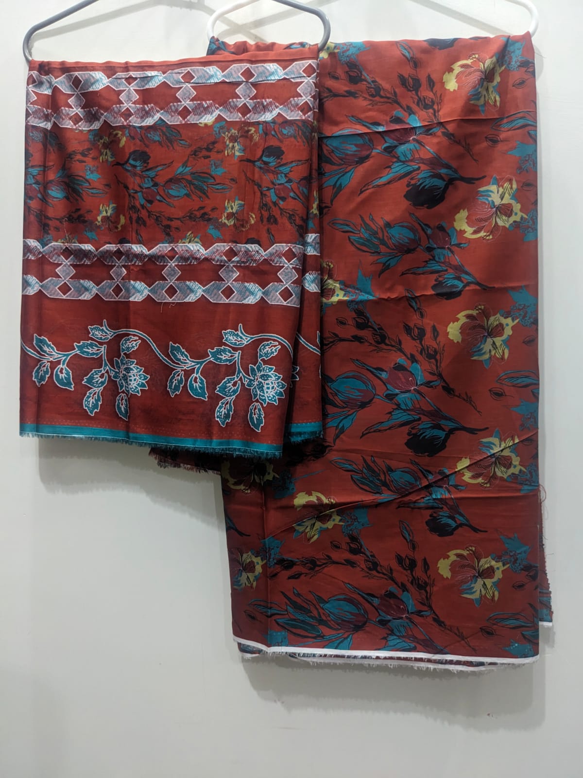 Rust Orange 3 Piece Suit – Same Print Shirt & Trouser with Separate Dupatta - Product Image 2