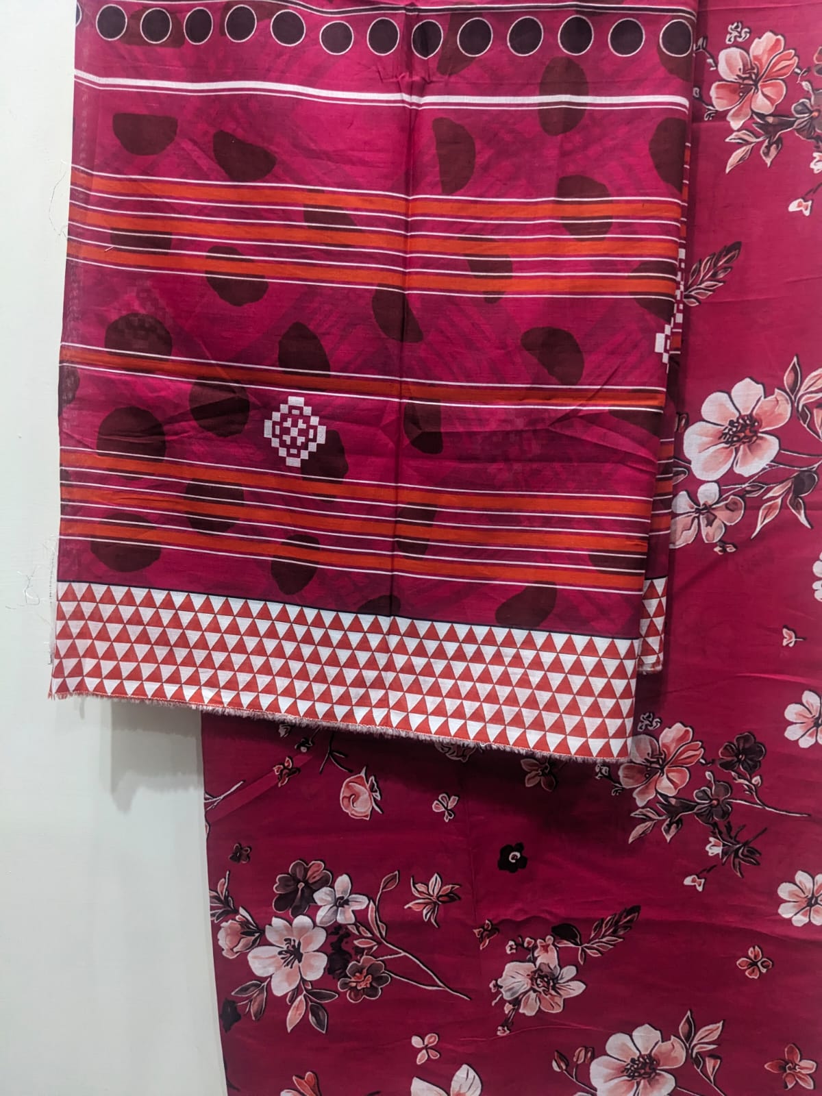 Magenta 3 Piece Suit – Same Print Shirt & Trouser with Separate Dupatta