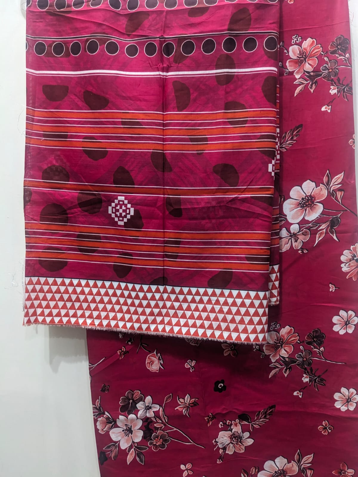 Magenta 3 Piece Suit – Same Print Shirt & Trouser with Separate Dupatta - Product Image 2