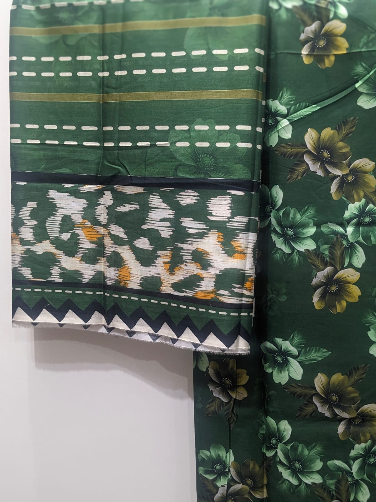 Forest Green 3 Piece Suit – Same Print Shirt & Trouser with Separate Dupatta - Product Image 2