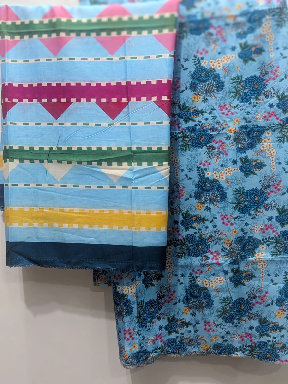 Sky Blue 3 Piece Suit – Same Print Shirt & Trouser with Separate Dupatta - Product Image 2