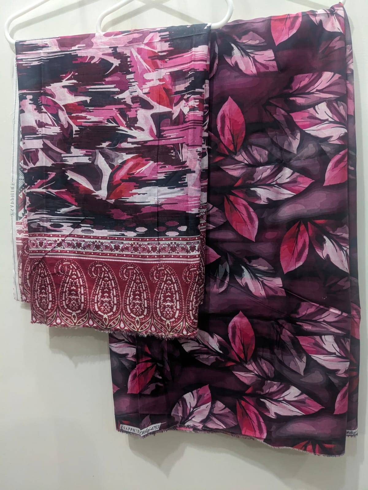 Purple Burgundy 3 Piece Suit – Same Print Shirt & Trouser with Separate Dupatta
