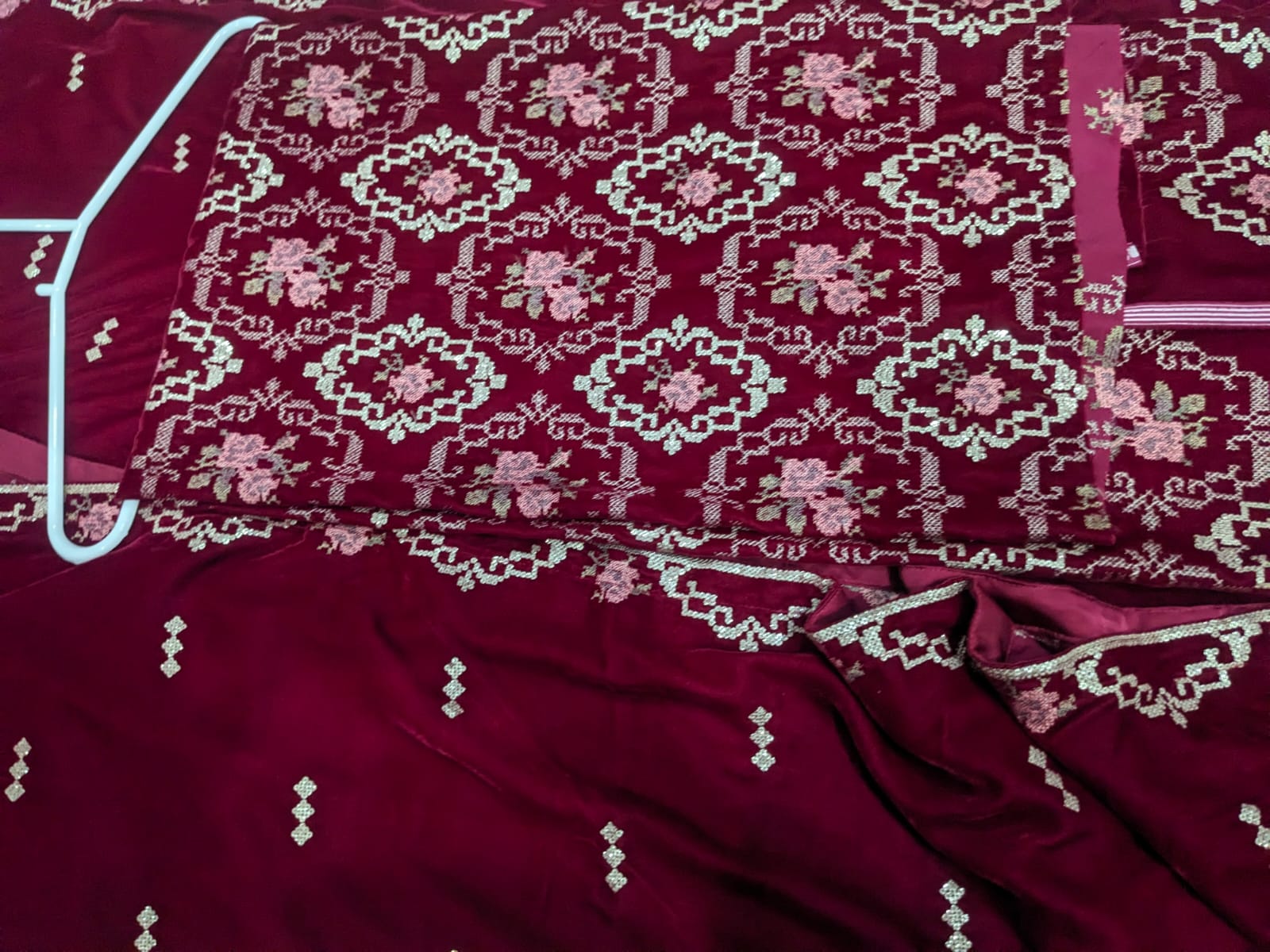 Allover Embroidered Micro Velvet 3 Piece Unstitched Suit