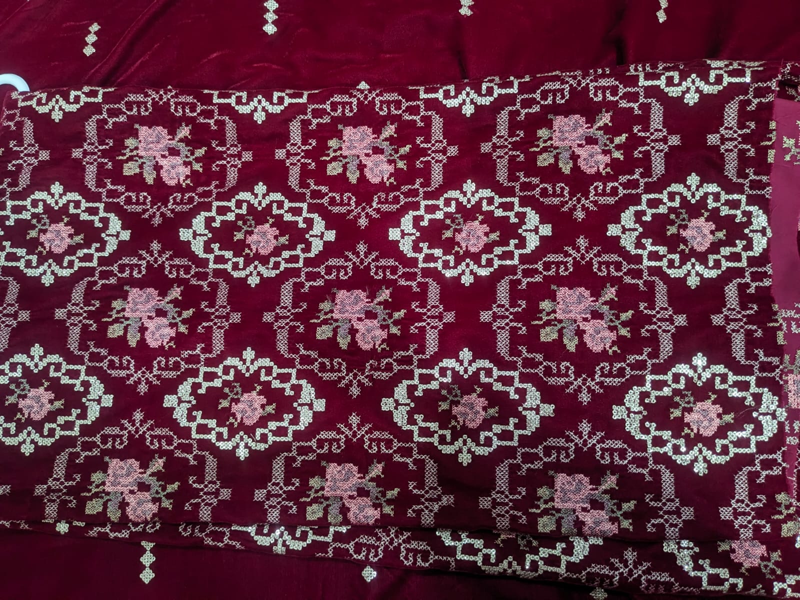 Allover Embroidered Micro Velvet 3 Piece Unstitched Suit - Product Image 2