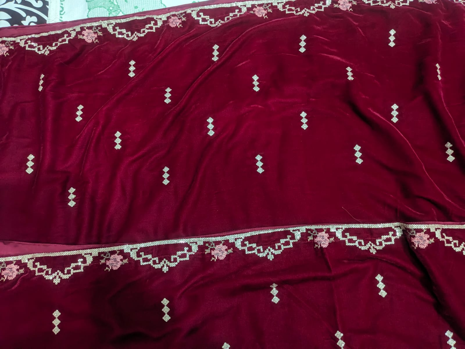 Allover Embroidered Micro Velvet 3 Piece Unstitched Suit - Product Image 3