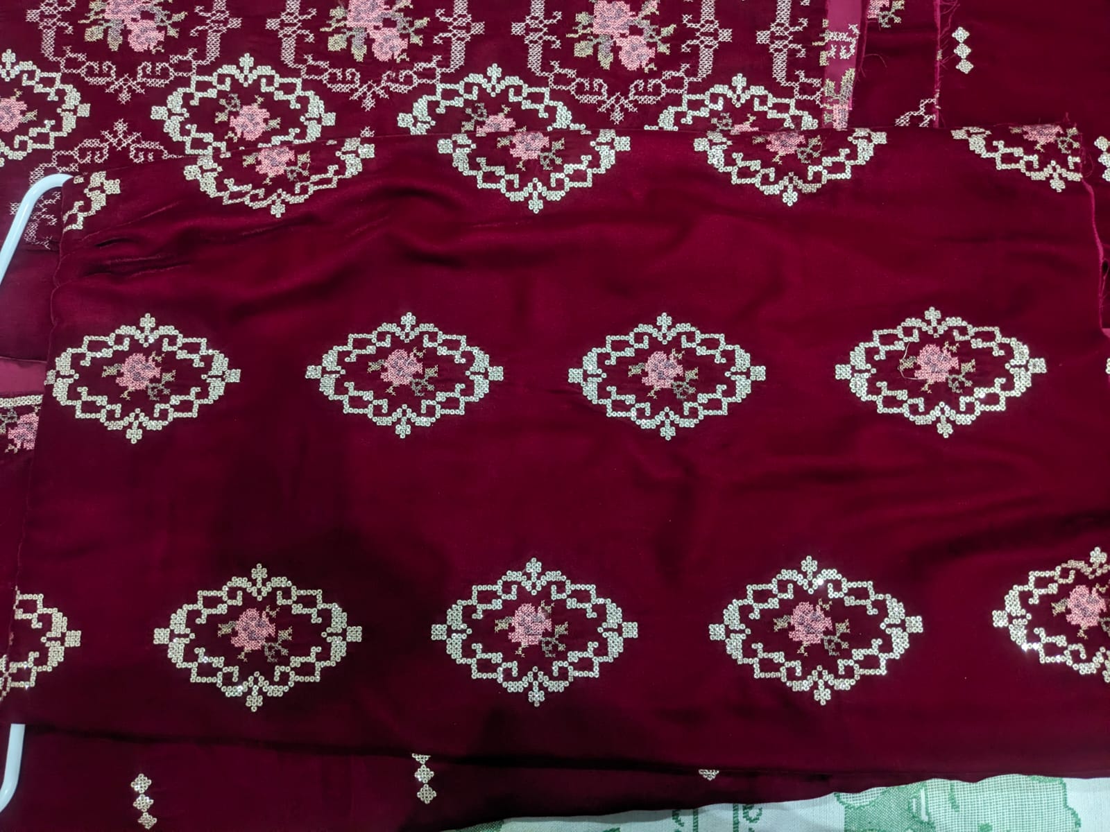 Allover Embroidered Micro Velvet 3 Piece Unstitched Suit - Product Image 4