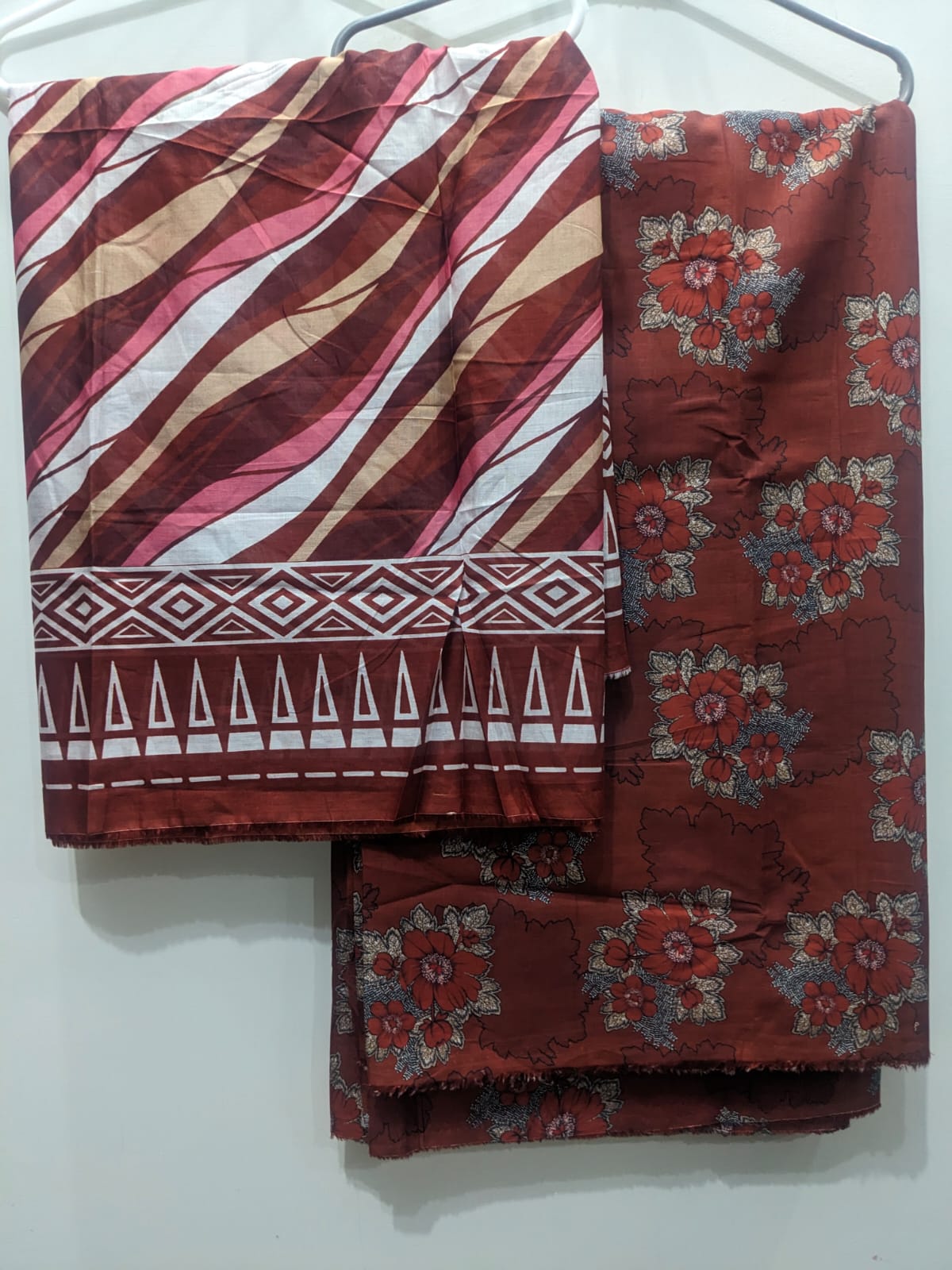 Elegant Red 3 Piece Suit – Same Print Shirt & Trouser with Separate Dupatta