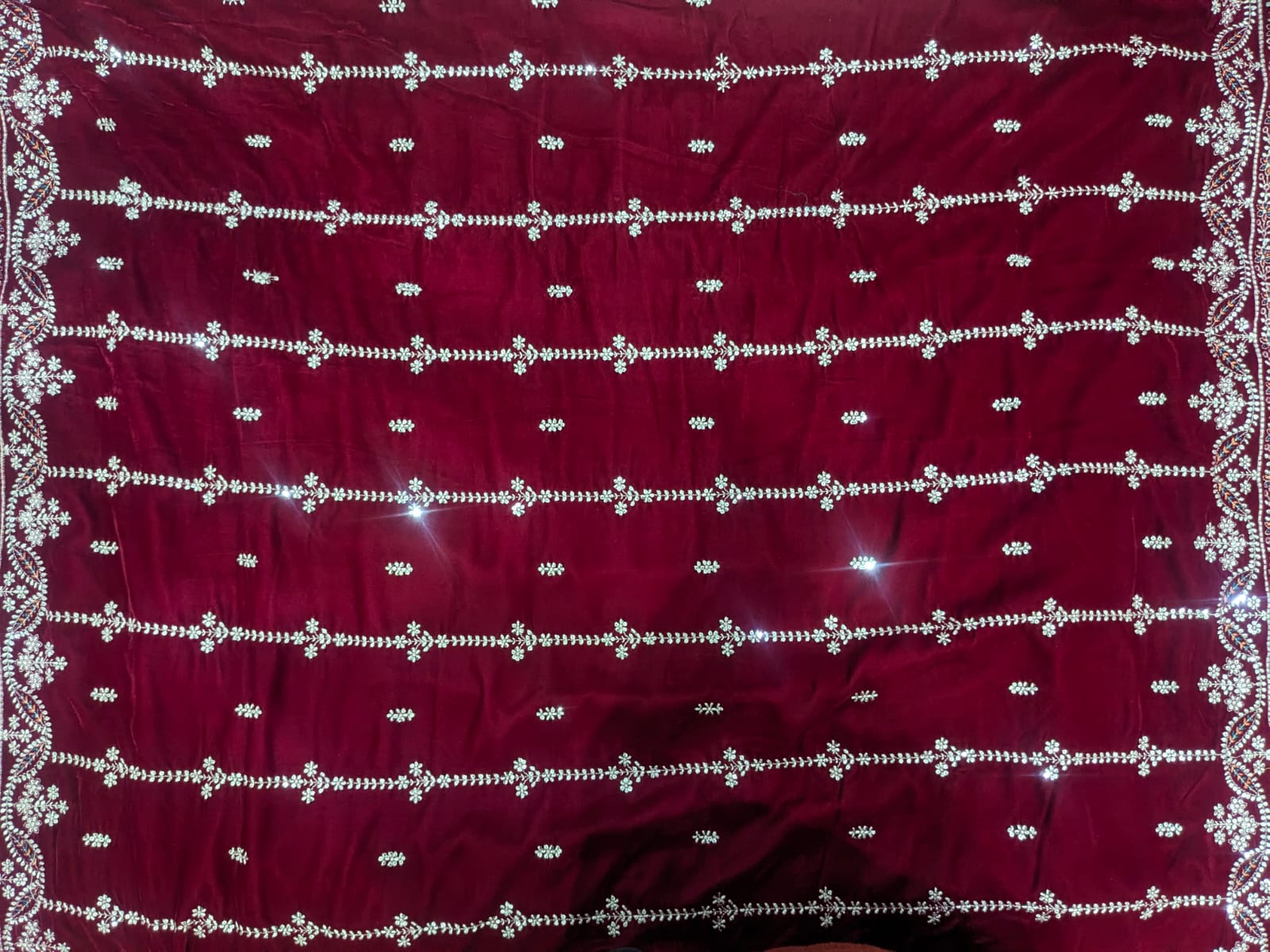 Elegant Maroon Micro Velvet Embroidered 3 Piece Unstitched Suit - Product Image 3