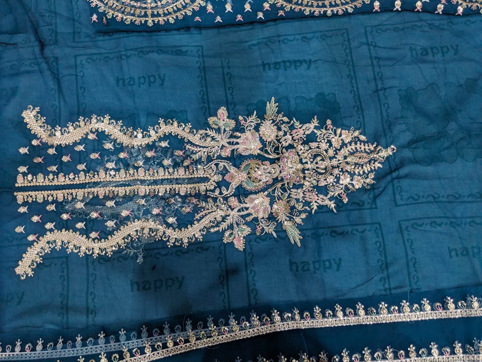 Teal Embroidered Pure 3 Piece Unstitched Suit for Women - Product Image 2