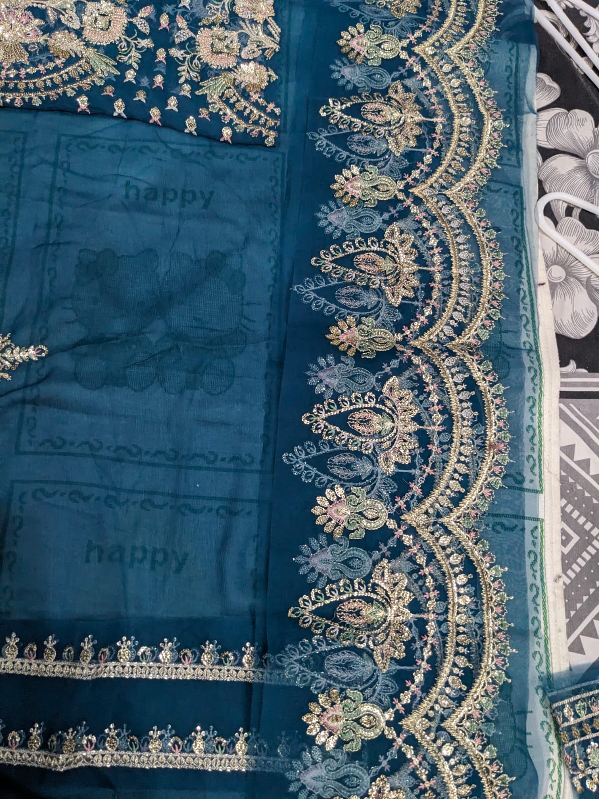 Teal Embroidered Pure 3 Piece Unstitched Suit for Women - Product Image 3