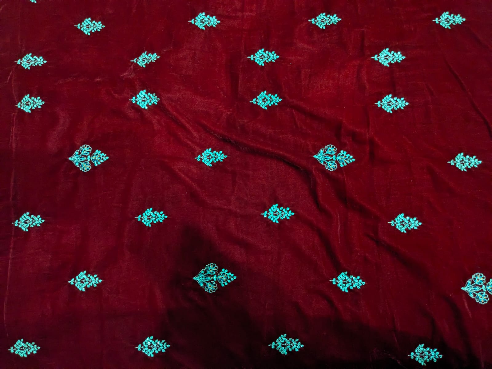 Red China Velvet Embroidered 3 Piece Unstitched Suit for Women - Product Image 3