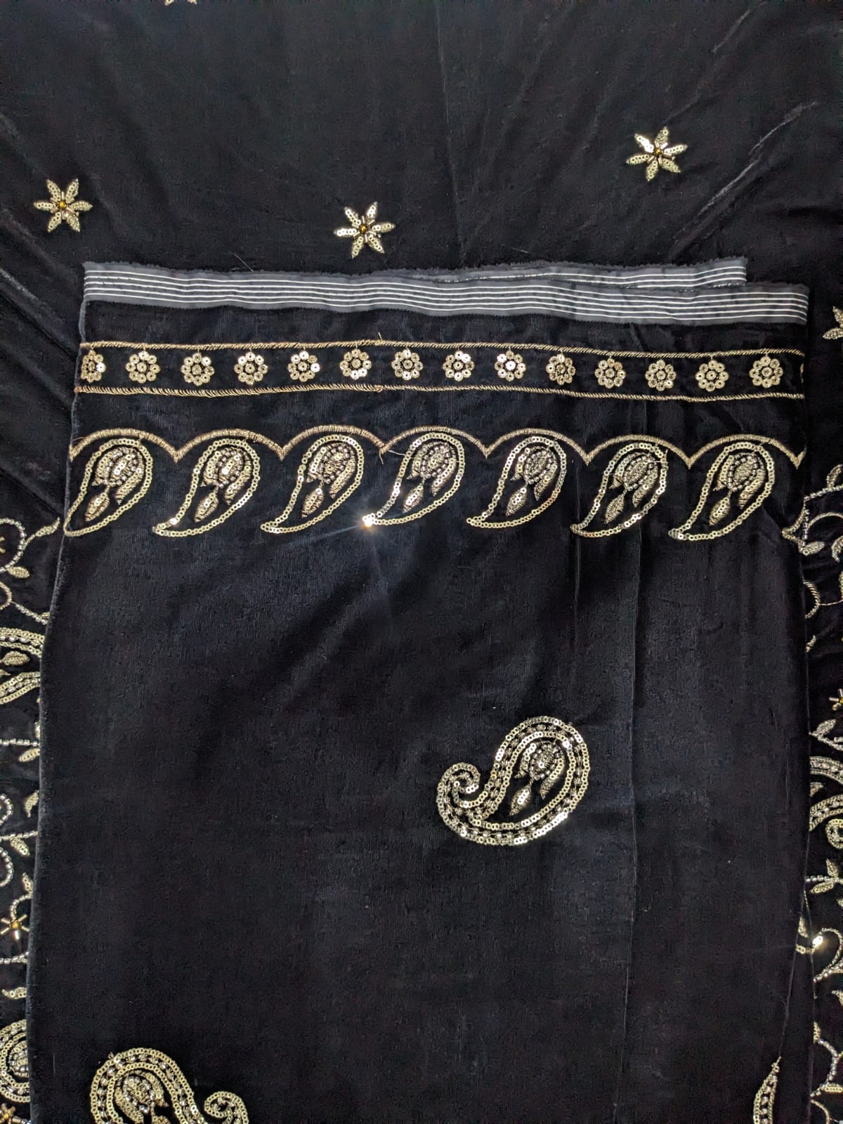 Luxury Black China Velvet Handmade Embroidered 3 Piece Unstitched Suit