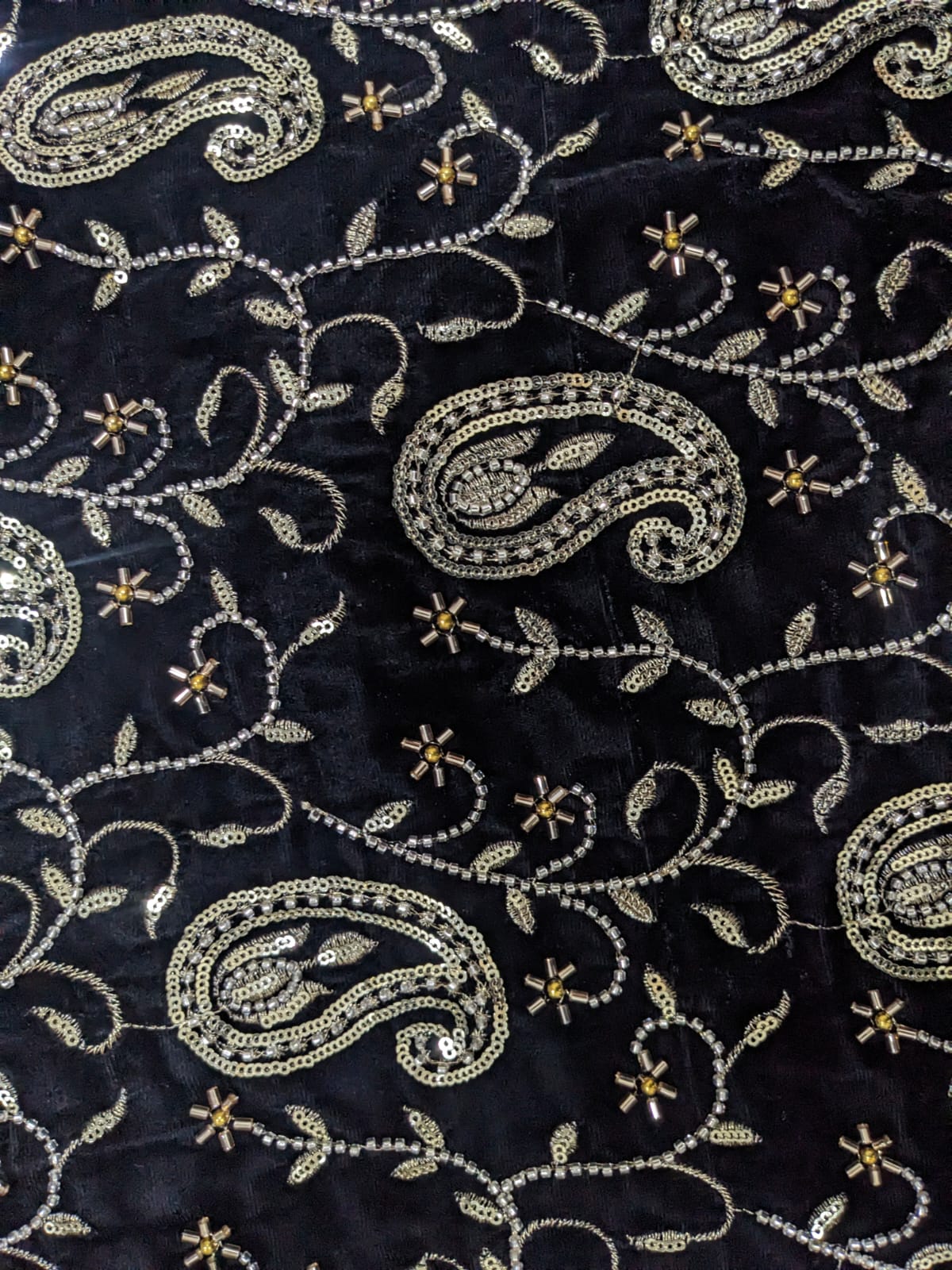 Luxury Black China Velvet Handmade Embroidered 3 Piece Unstitched Suit - Product Image 2