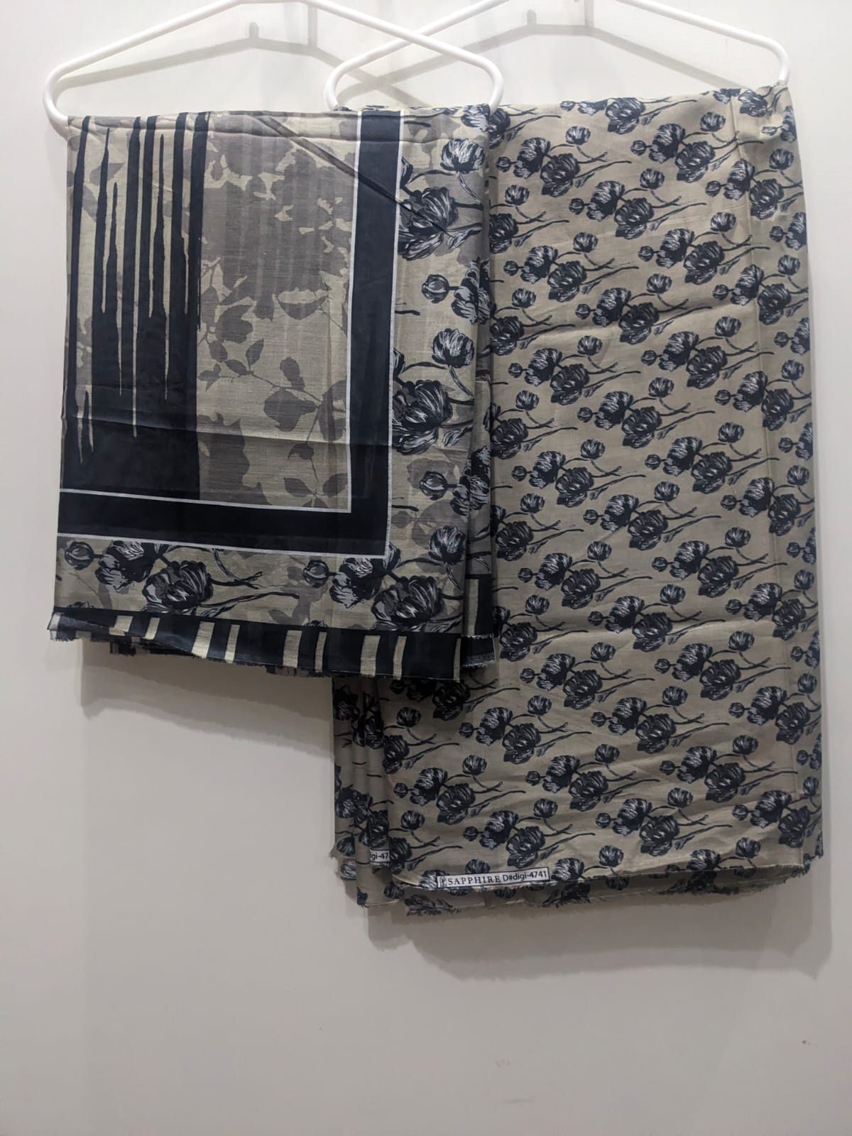 Graceful Grey & Black 3 Piece Suit – Same Print Shirt & Trouser with Separate Dupatta